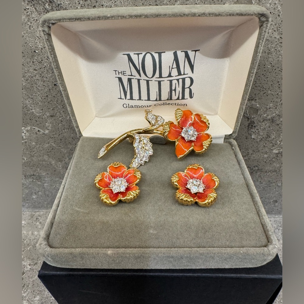 Nolan Miller Glamour Collection Floral Brooch and Earring Set